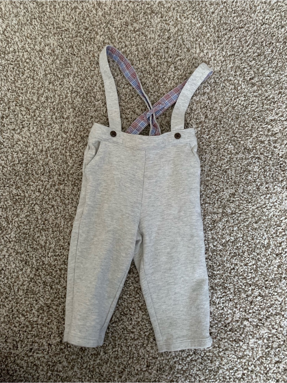 Janie and Jack Light Heather Gray Knit Suspender Pants Baby 6-12M